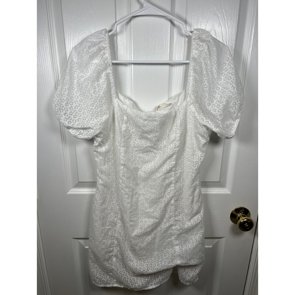 Altar'd State White Puff Sleeve Mini Dress Square Neck Large (Runs Small) (IN63)
